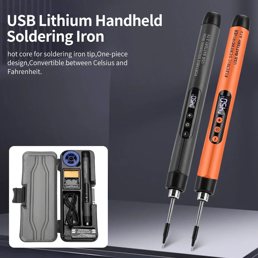 USB C Mini Digital Soldering Iron Kit | 260420C Adjustable 5 Temp Portable Electric Soldering Tool For Electronics round Head