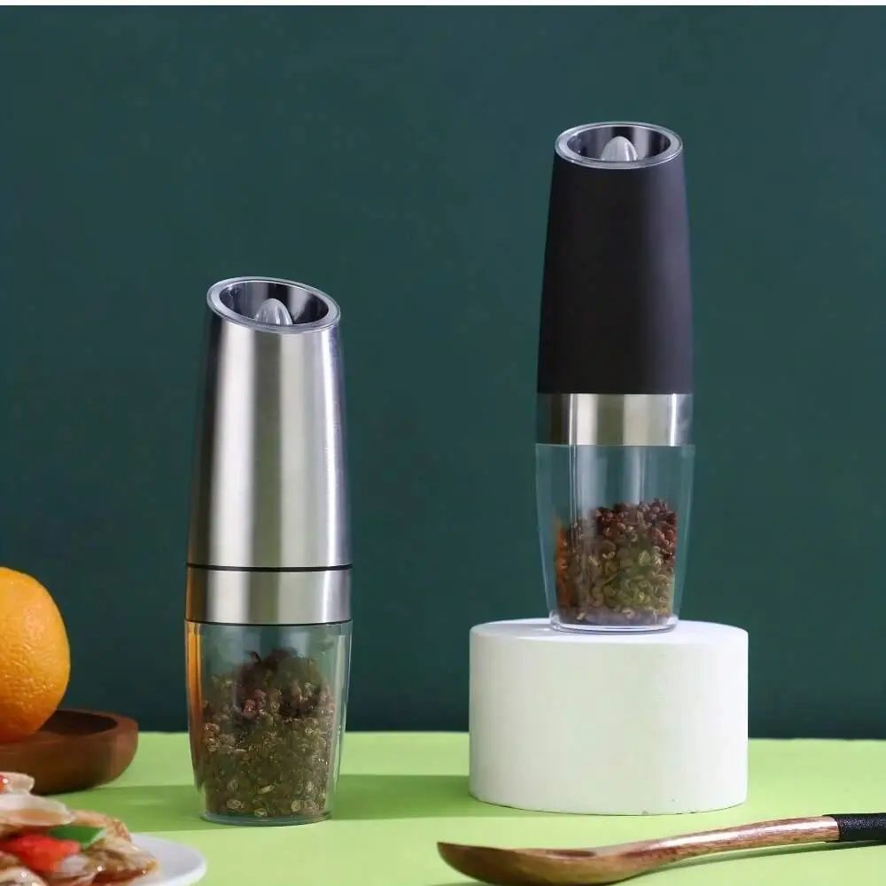 GravitySense Electric Salt & Pepper Grinder With LED Light And Adjustable Coarseness silver