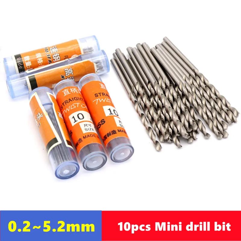 W6542 HSS Mini Drill Bit Set (10pcs) 0.25.2mm Precision Straight Shank Bits For Stainless Steel & Wood 1.5mm