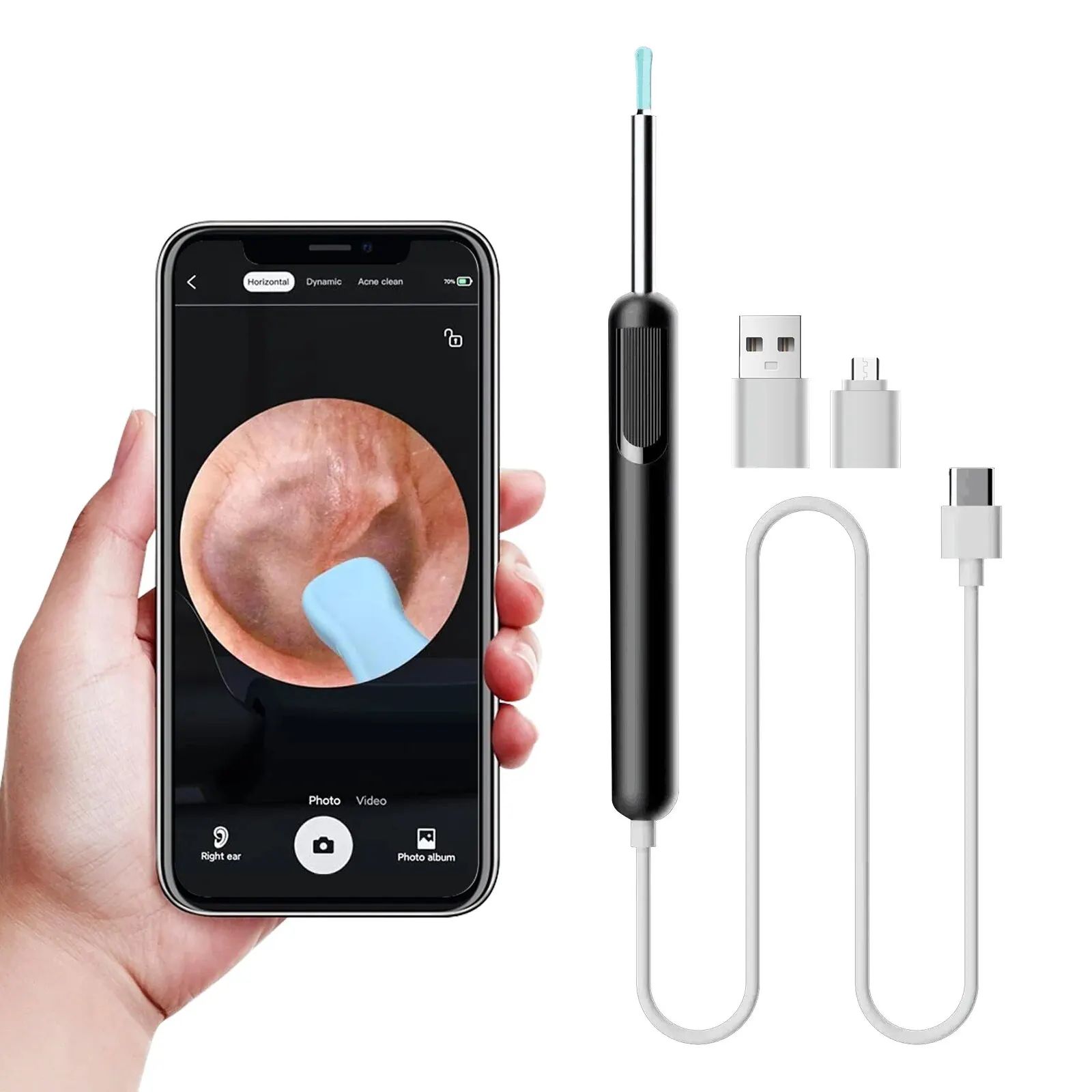 Smart Ear Camera Otoscope HD Ear Wax Removal Tool For Android & PC white A