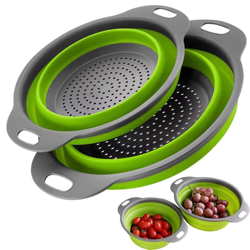 Collapsible Silicone Colander Drain Basket Folding Vegetable And Fruit Washing Strainer red Small
