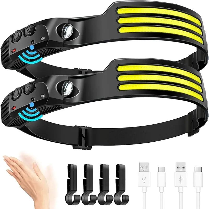 USB Rechargeable COB LED Sensor Headlamp With Built In Battery For Outdoor Camping And Fishing 2 white 1200mah