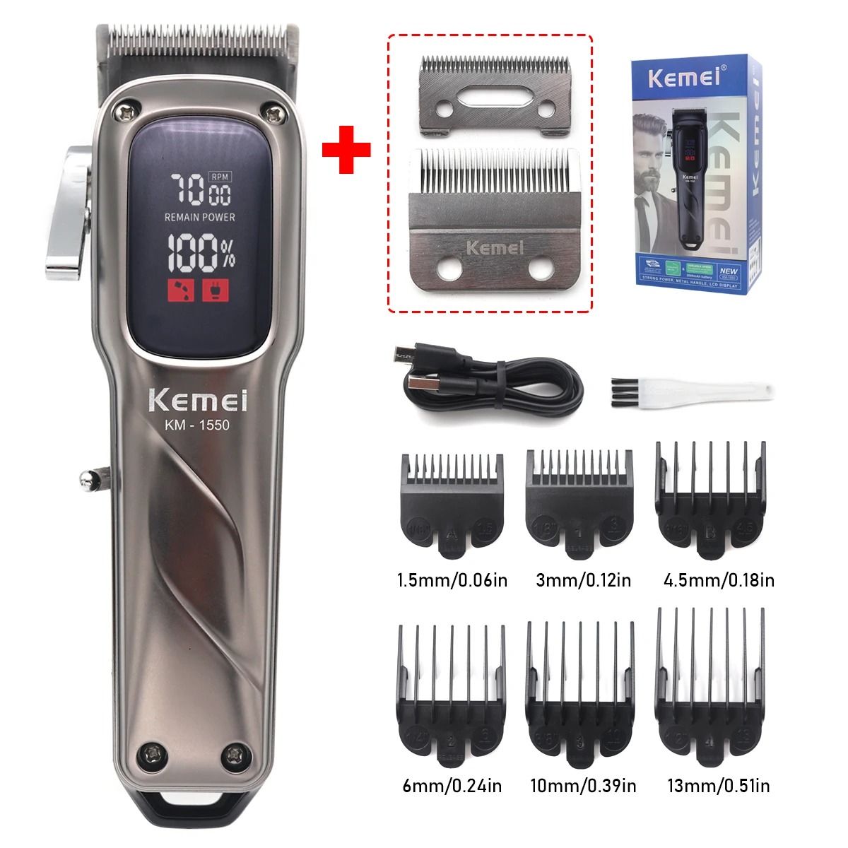 Kemei KM 1550 Professional Hair Clipper High Precision Cordless Grooming kit