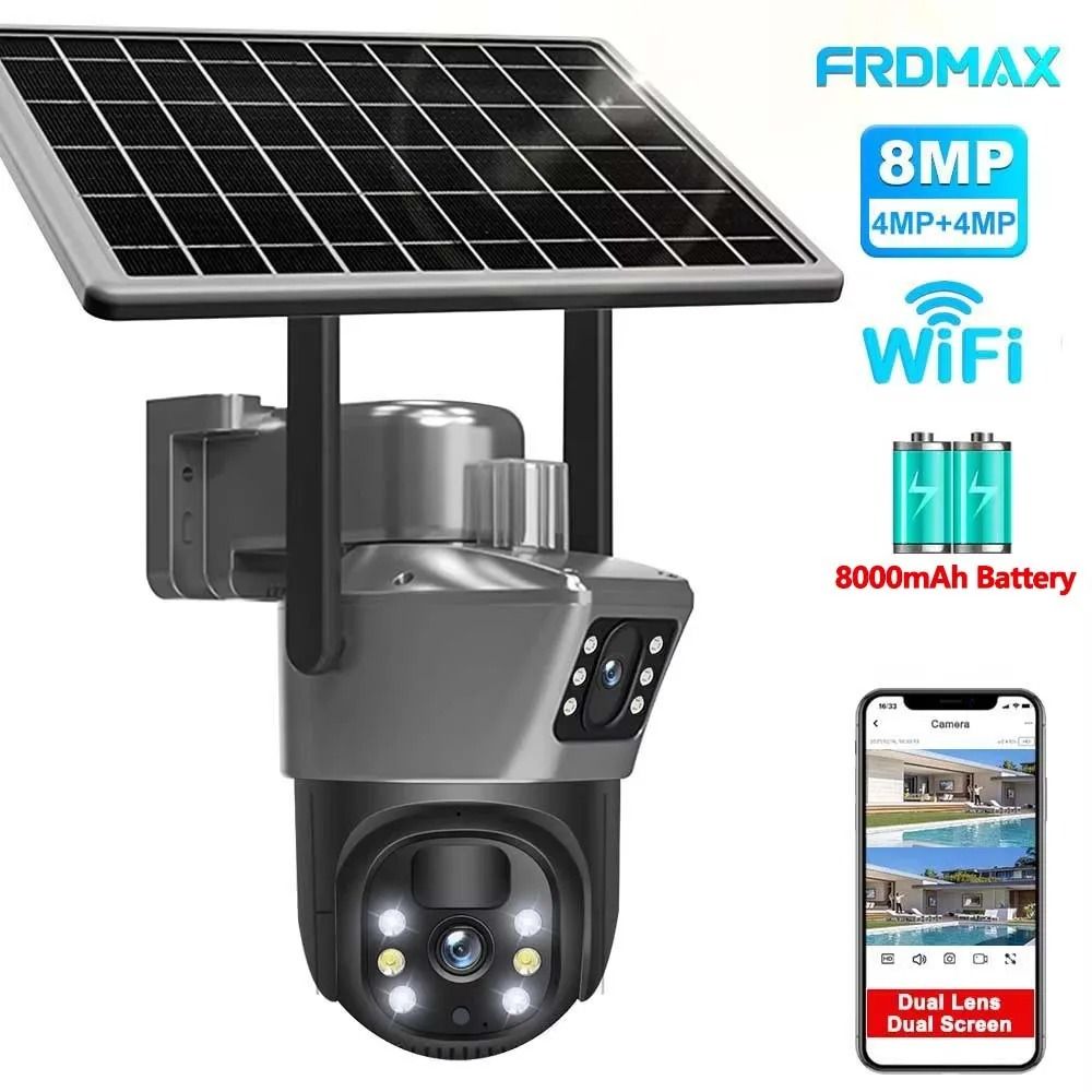 8MP 4K WiFi Dual Lens Solar Security Camera 8mp Wifi Add 64g