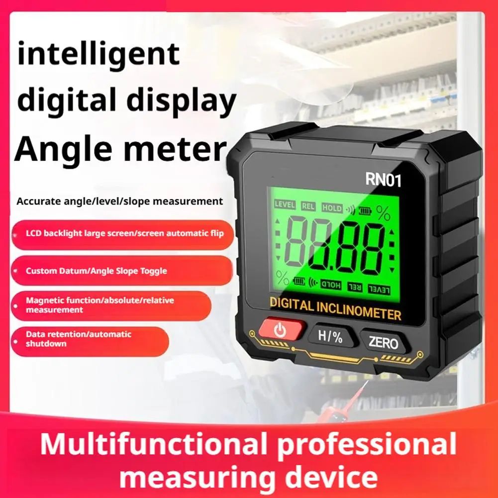High Precision Digital Inclinometer Angle Finder With Magnetic Base, 4 Sided Display, Slope Level Gauge Ruler black