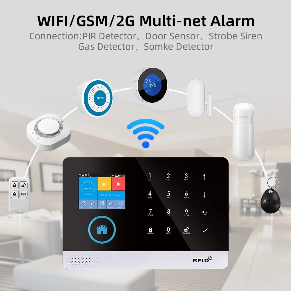 PGST 103 Smart Home Security System Wireless GSM WiFi Alarm With Motion Sensor And App Control 04 us Plug