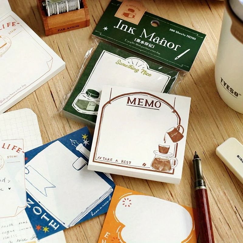 100pcs Tearable Sticky Notes Fresh Retro Simple Design Message Pads pink