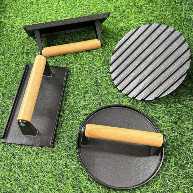 Iron Rectangular Meat Press, Heavy Duty Round Steak Burger Press, Barbecue Press For Flat Top Grill, Hamburger Grinder round