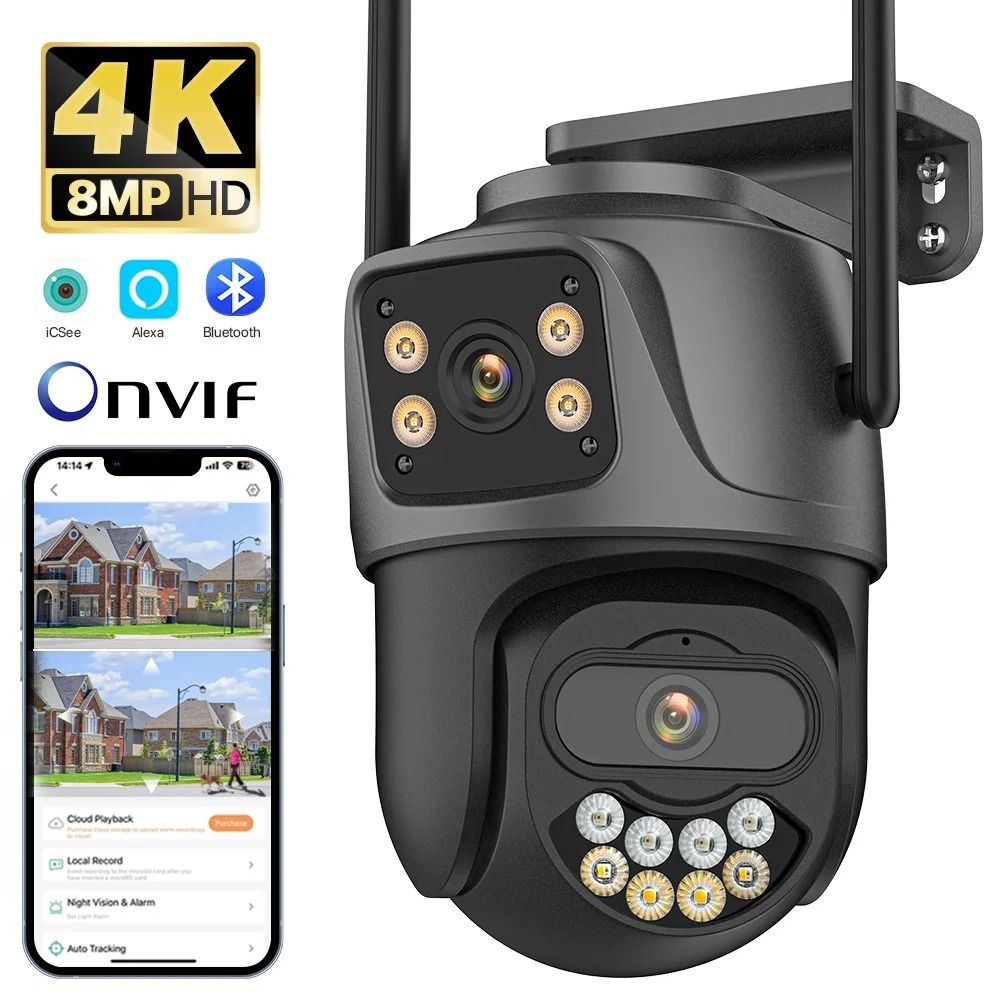 Dual Lens 4K 8MP External WiFi PTZ Camera Advanced Outdoor Surveillance 4 Mp Add 32 G us