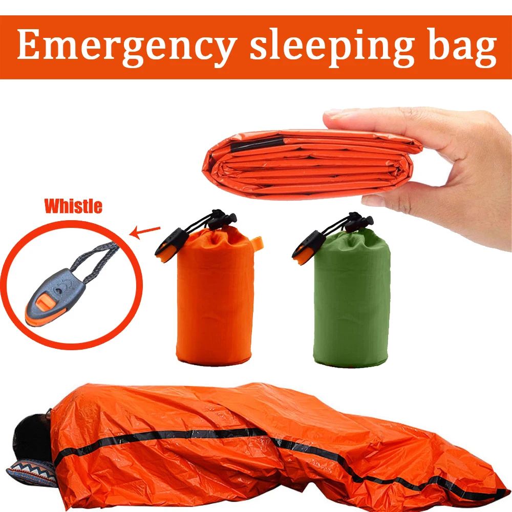 Portable Emergency Sleeping Bag Waterproof Mylar Thermal Bivy Sack For Camping, Hiking, And Car Kits green
