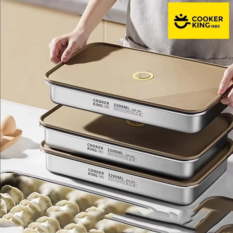 COOKER KING Stainless Steel Food Storage Container Multi Purpose Dumpling Tray & Refrigerator Organizer l