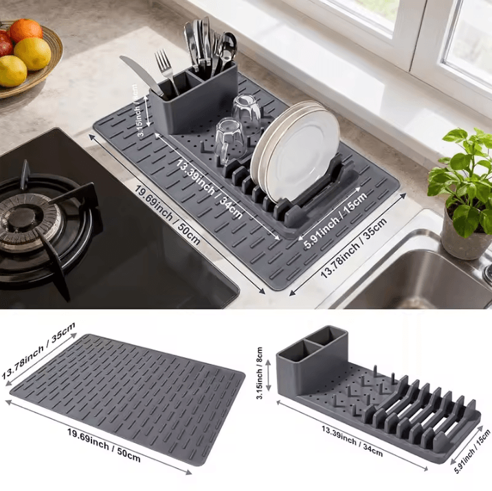 Extra Large Silicone Drying Mat Foldable Non Slip Kitchen Counter Pad black Rack