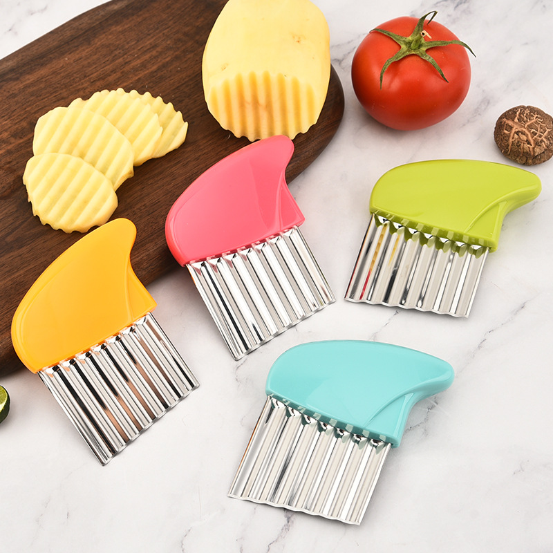 Stainless Steel Potato Cutter, Wolf Tooth Potato Cutter, Wavy Potato Knife, French Fries Cutter For Perfect Slicing blue