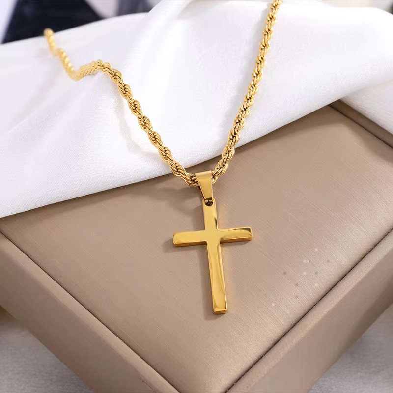 Cross Pendant Necklace For Men And Women, Minimalist Gold Jewelry Set, Stylish Unisex Necklaces golden