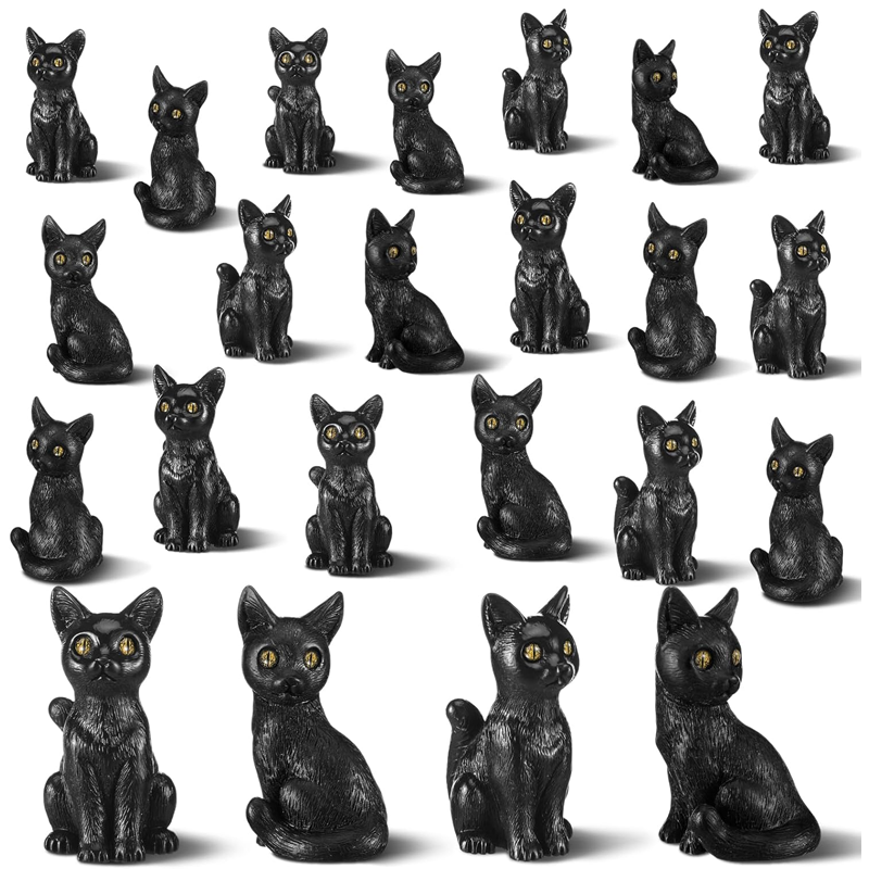 Miniature Resin Black Cat Halloween Figurines, Animals Figurines, Garden Decoration, Micro Landscape Accessories sitting