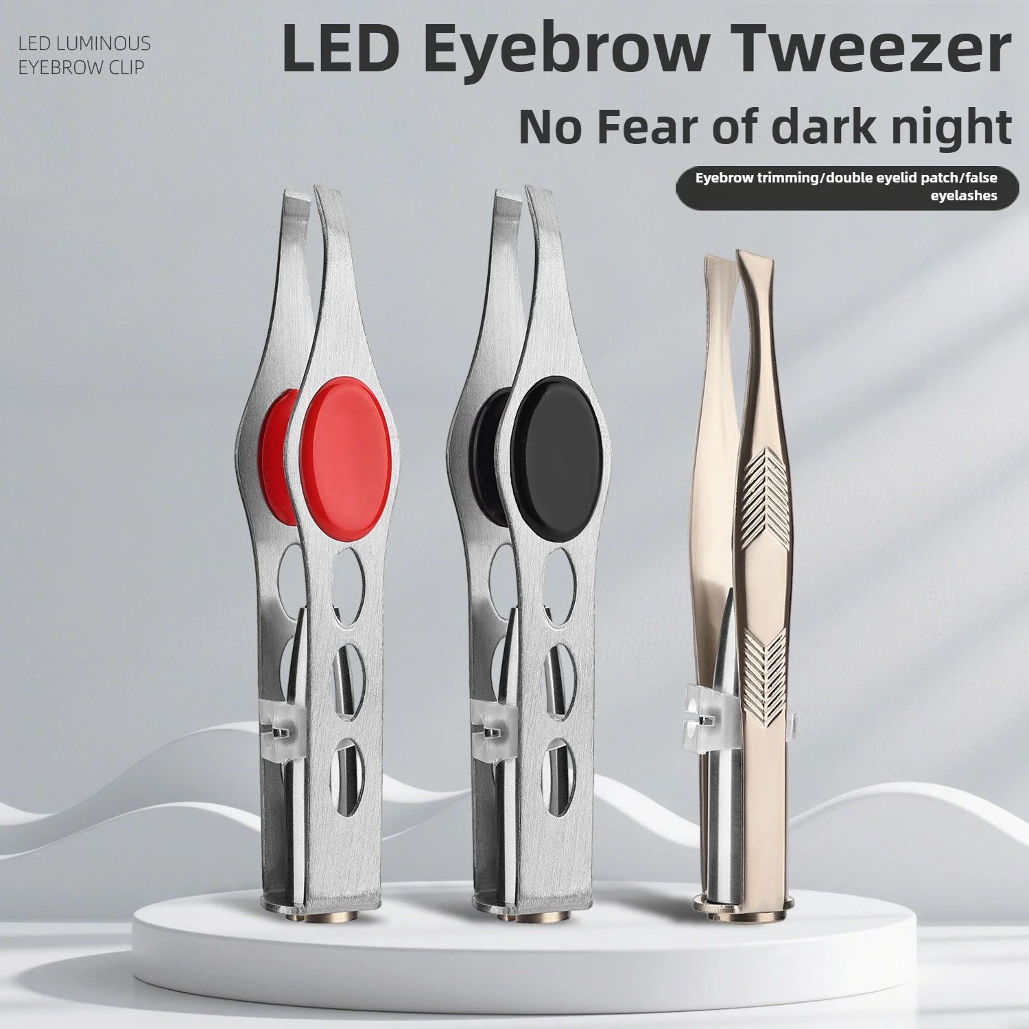 LED Light Precision Eyebrow Tweezers black Pro