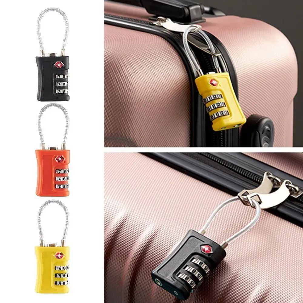 Portable TSA 3 Digit Combination Wire Rope Lock Anti Theft Padlock For Luggage, Suitcase, Backpack & Travel pink