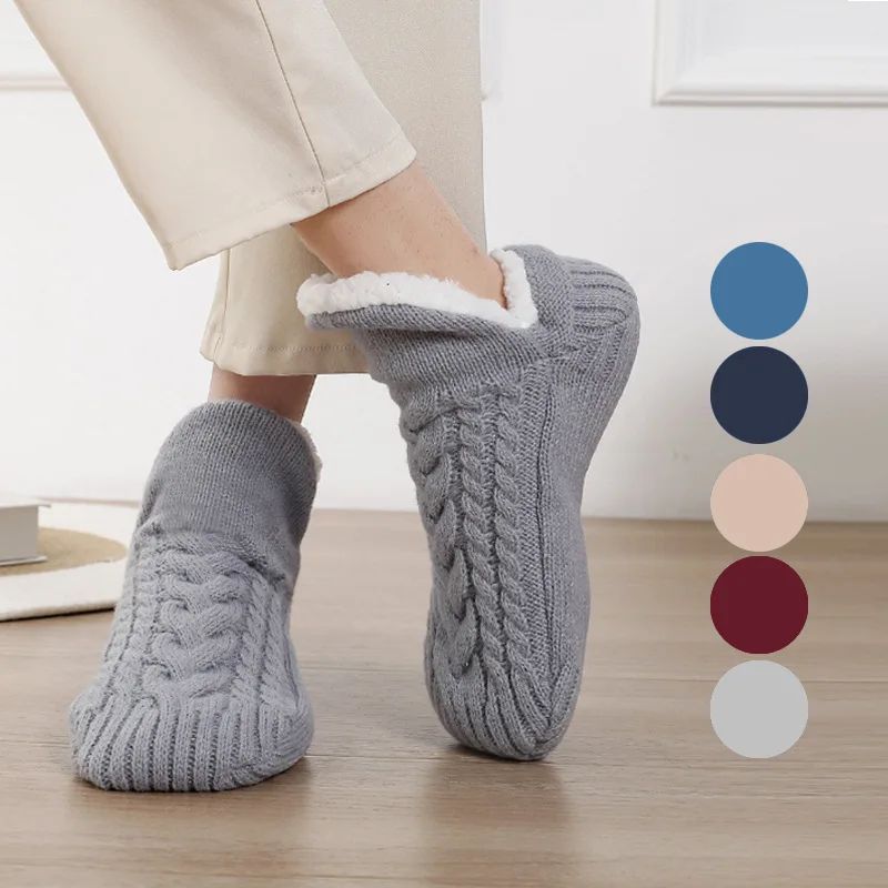 Men Thermal Slipper Socks Fuzzy Non Slip Winter Home Floor Socks wine Red 40 42(260mm) (8 9)