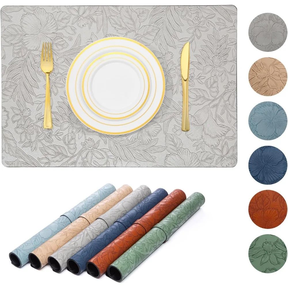 Two Tone Faux Leather Placemats Reversible, Heat Resistant & Wipe Clean Table Mats For Modern Dining beige 4pcs 16.93 11.81 Inches