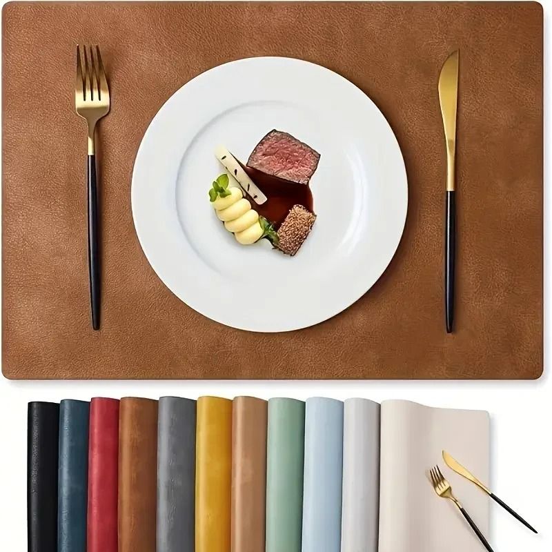 Elegant Textured Faux Leather Placemat And Heat Insulated Table Protector light Coffee