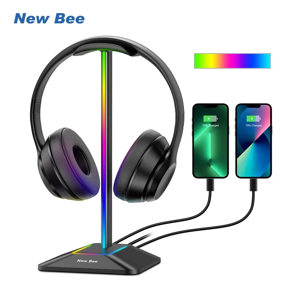 RGB Gaming Headphone Stand With USB black