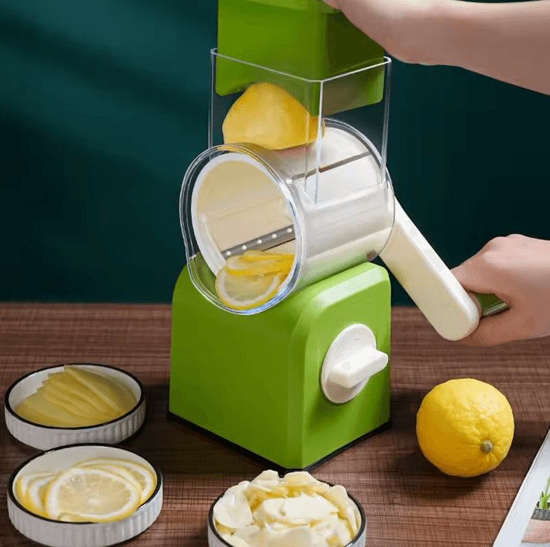 Rotary Cheese Grater Shredder Hand Crank Kitchen Mandolin With 3 Drum Blades gray