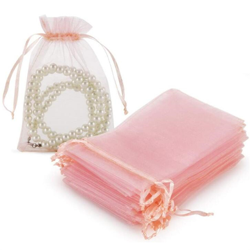 Pink Organza Drawstring Jewelry Small Bag For Earring Favor, Wedding Packaging Pouch Organizer For Businesses white 7x9cm