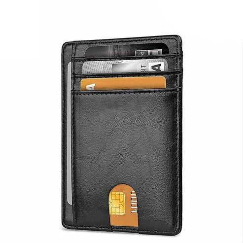 Leather Slim Wallet For Men, RFID Blocking, Credit Card Holder, Compact ID & Money Wallet smooth Black
