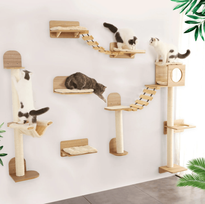 Wall Mounted Cat Climbing Rope With Wooden Steps And Sisal Scratcher For Indoor Cats small Platform