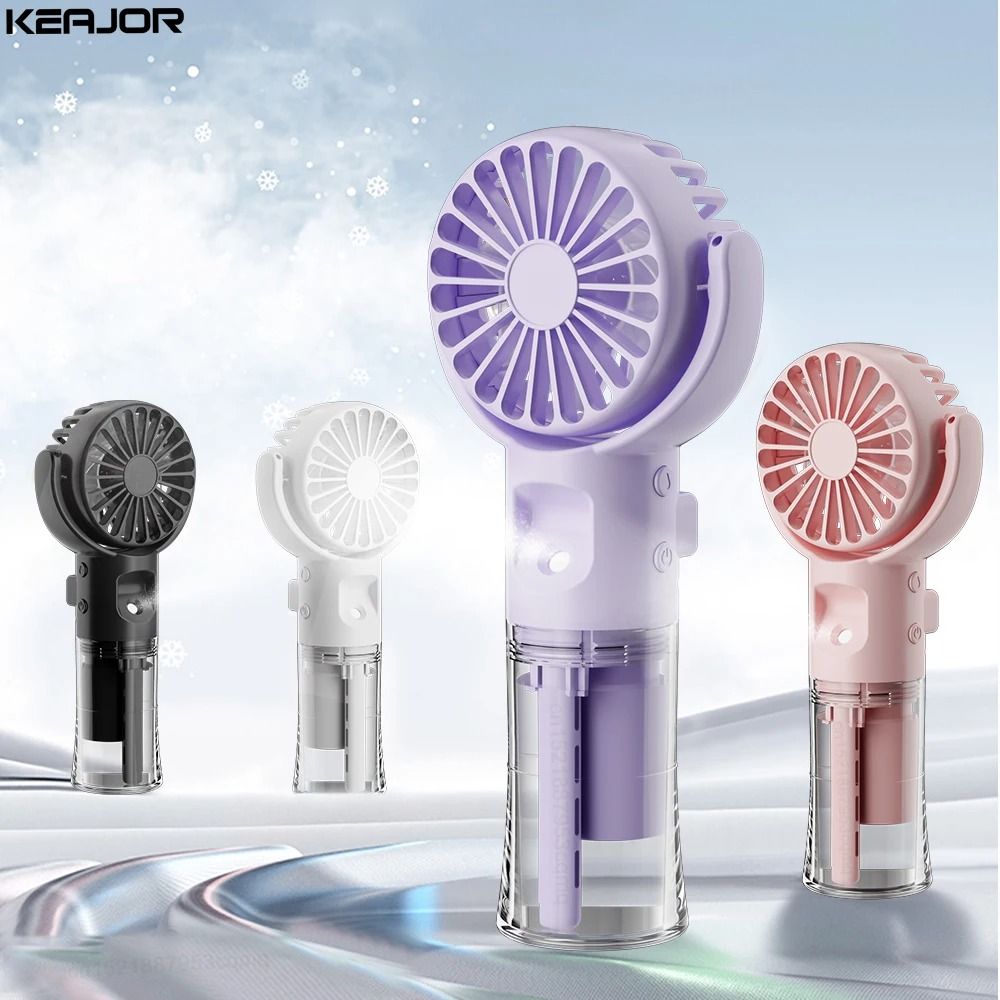 Portable Water Mist Fan USB Rechargeable Handheld Cooling Fan With Neck Strap black