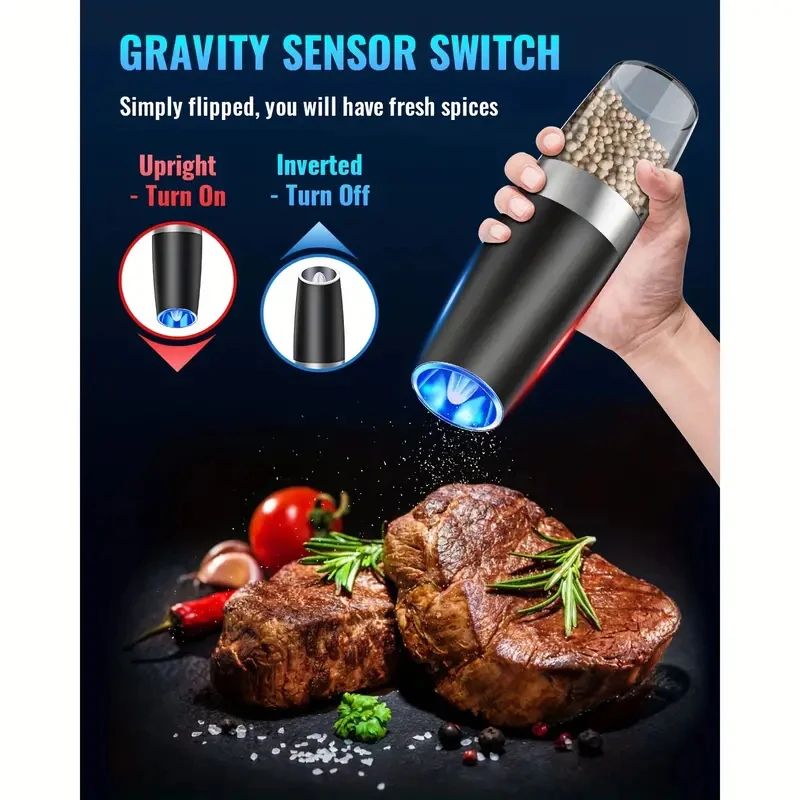 Gravity Electric Salt & Pepper Grinder Set Auto Tilt Mill Battery Powered Adjustable Coarseness Large Capacity 1 Pc