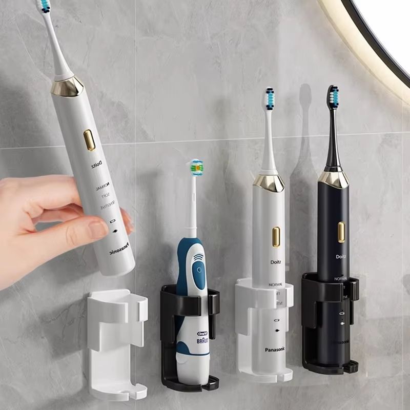 Wall Mounted Toothbrush Holder No Drill Electric Toothbrush Organizer Space Saving Bathroom Storage Rack white