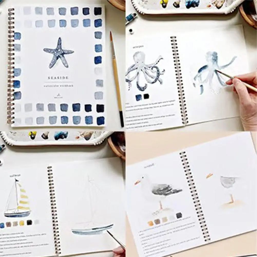 Watercolor Workbook Practice Book W Palette 9 Bouquet Themes For Kids & Adults, Easy Painting Lessons, Relaxing Art christmas