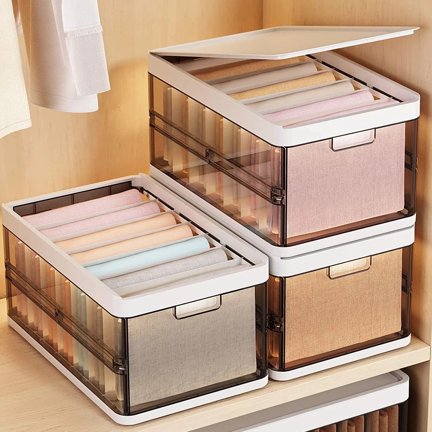 Collapsible Foldable Storage Containers With Lids, Stackable Closet Organizer Bins, Multifunctional Storage Collapsible Foldable Storage Containers With Lids, Stackable Closet Organizer Bins, Multifunctional Storage