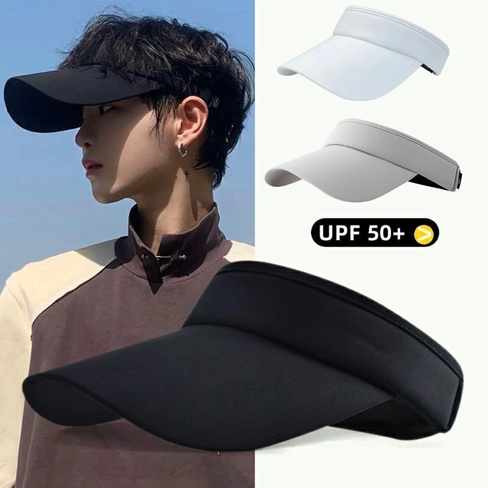 Mens Summer UV Protection Hat Adjustable Solid Sunshade Cap For Beach, Camping, Fishing & Travel Outdoor Use white