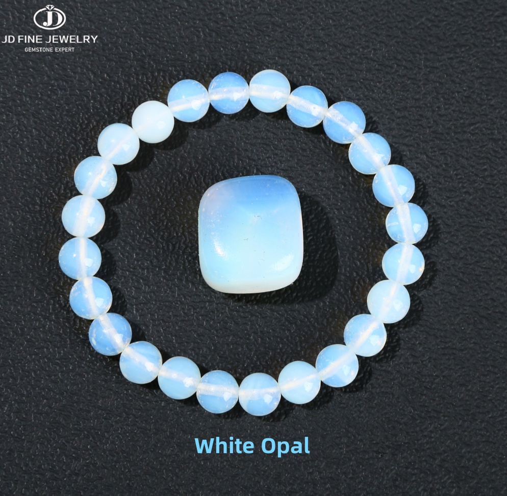 Handmade Opal Stone Bead Stretch Bracelet, Simple Circle Design For Men And Women, Reiki Healing Distance Gift white Opal 10 Mm