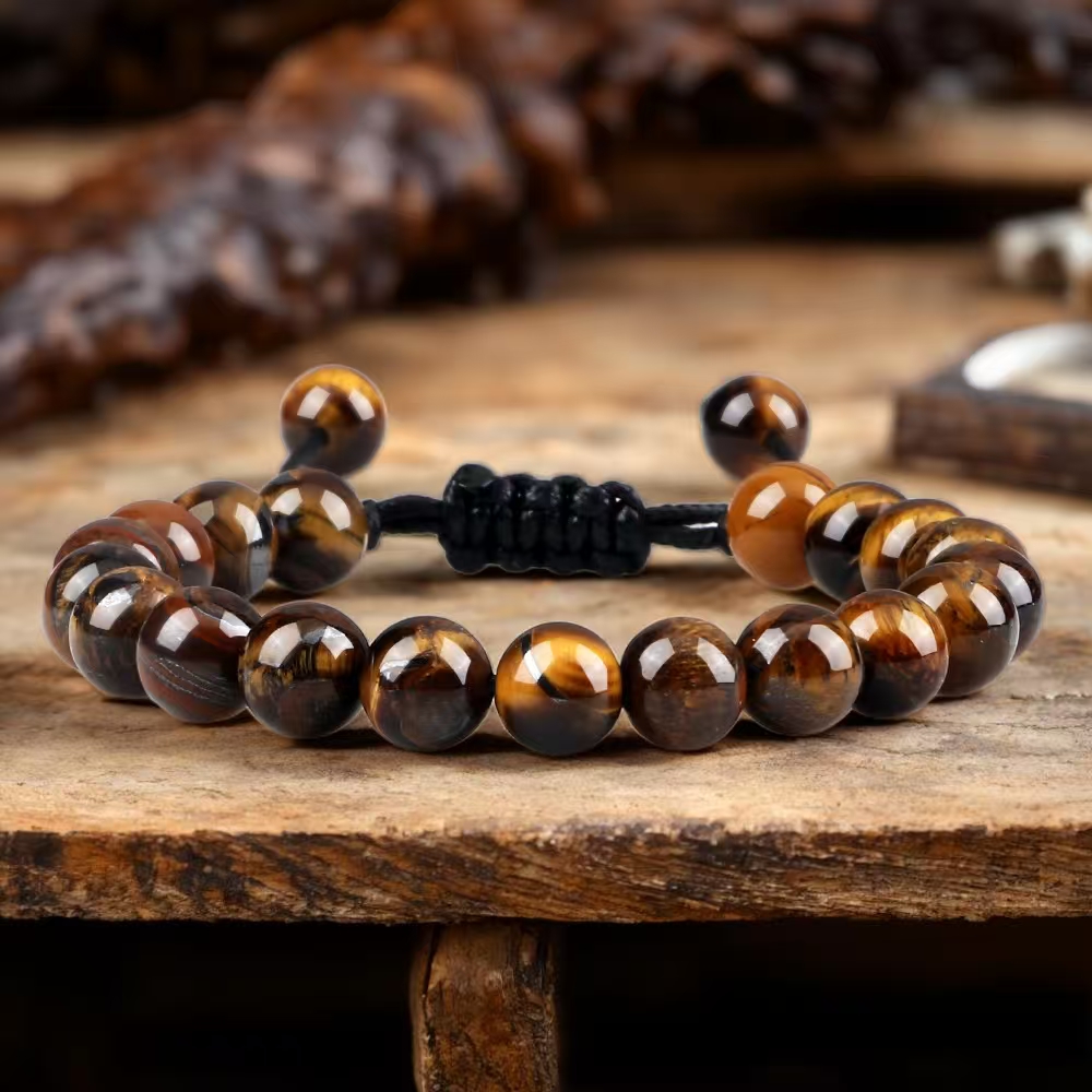Natural Tiger Eye Beaded Bracelet Personalized Volcanic Stone Howlite Onyx Adjustable Chain For Men And Women Couple blue