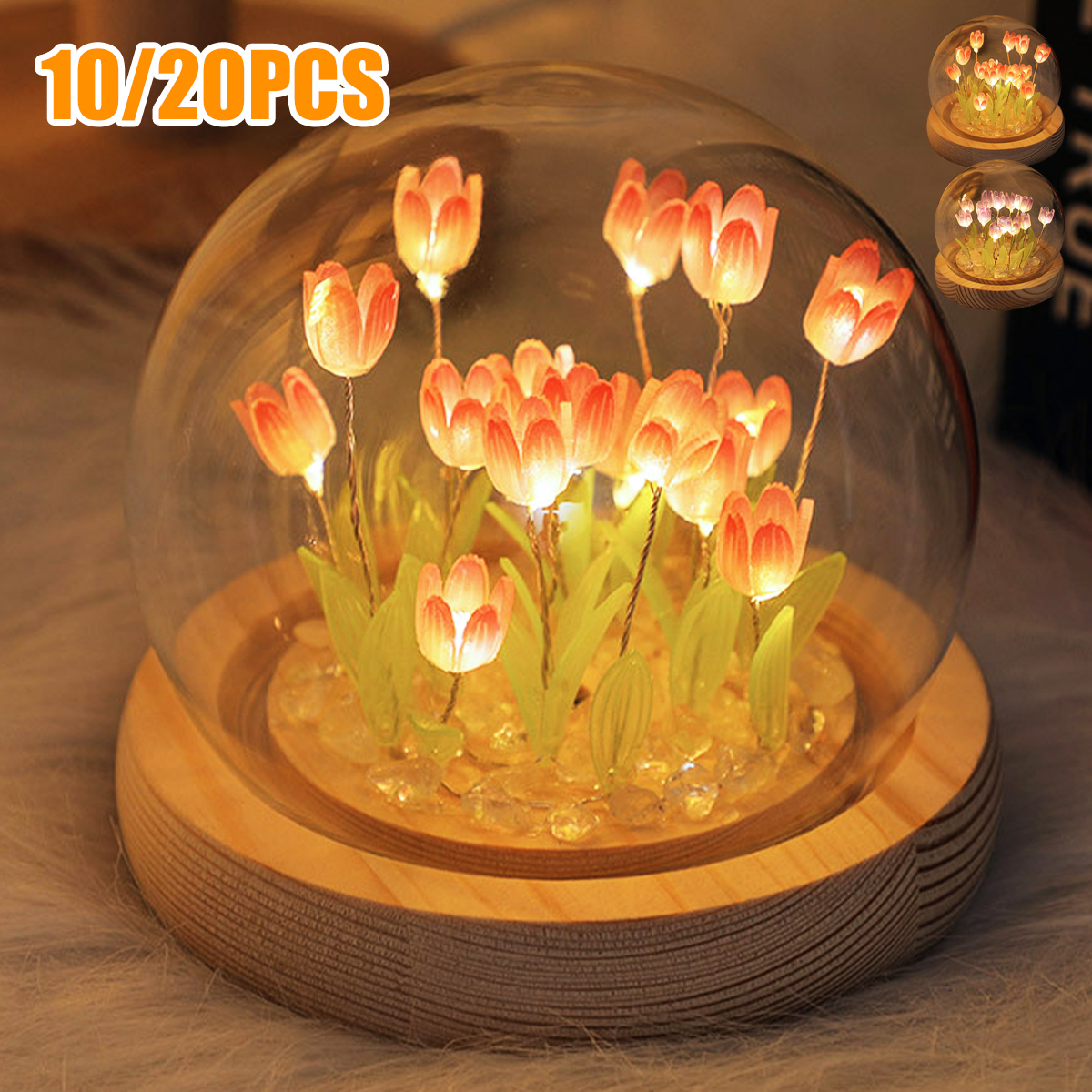 Handmade Bedside Light, Operated Tulip Flower Table Lamp, DIY Simulation Tulip LED Nightlight 20pcs purple