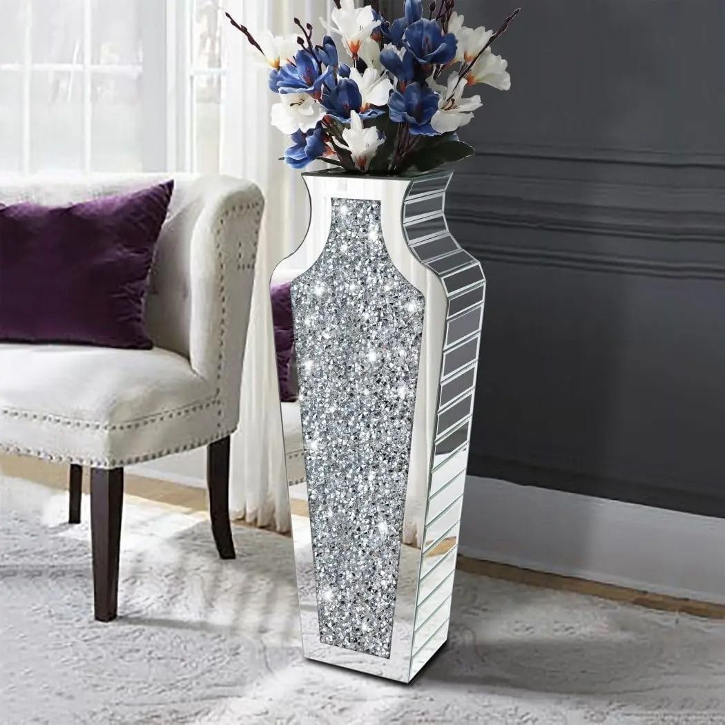 Contemporary Crushed Diamond Mirrored Floor Vase Collection style B Floor