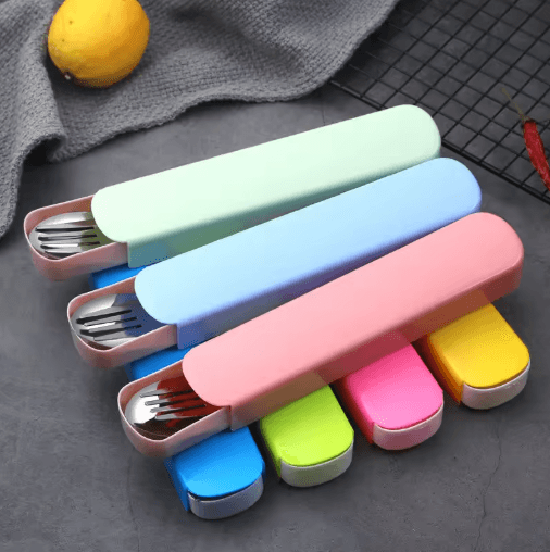 Portable Cutlery And Straw Storage Box Wheat Plastic Travel Case For Chopsticks Forks And Spoons a3