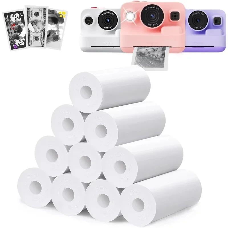 Kids Instant Camera Paper Refill Rolls, 57x25mm BPA Free Thermal Printer Paper (White, Non Adhesive) 3 Edge No sticky