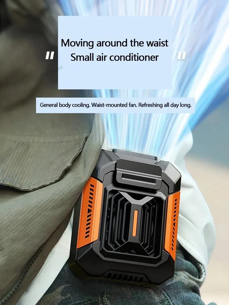 Portable Wearable Belt Clip Fan And Personal Power Bank orange