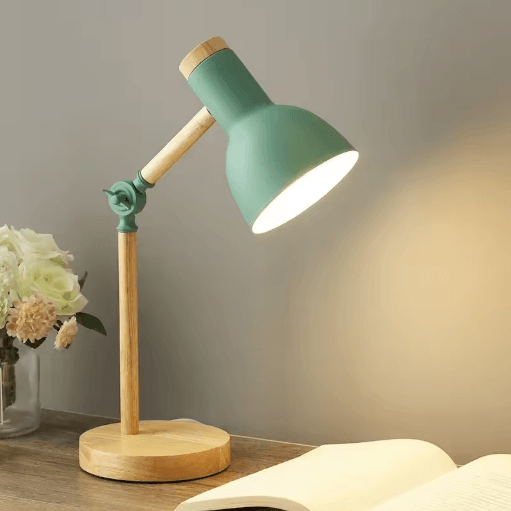 Nordic Wooden LED Table Lamp Adjustable Head Desk Light With Eye Protection yellow uk Plug 5w White Light