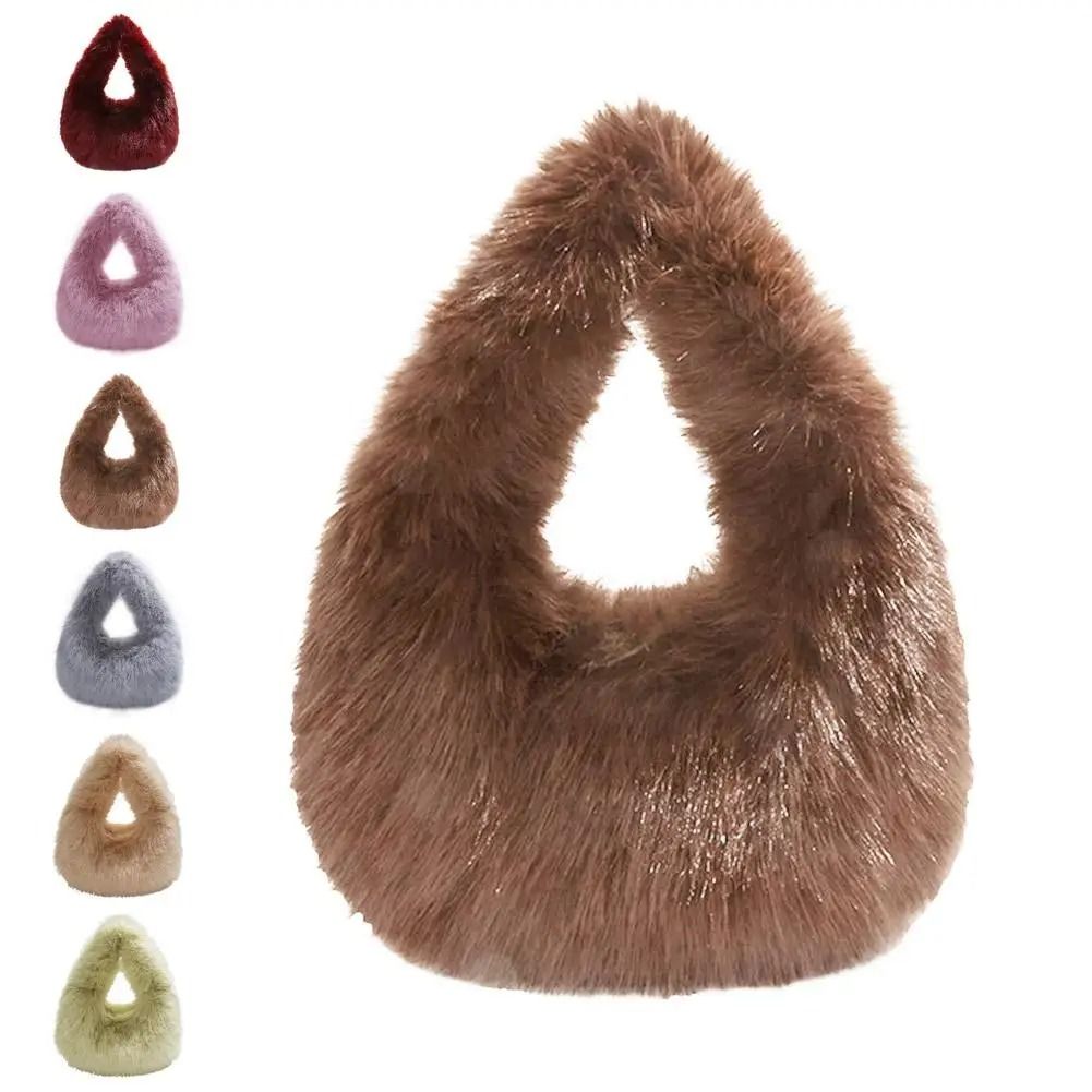 Soft Plush Winter Tote Bag Small Elegant Plush Handbag For Women wine Red