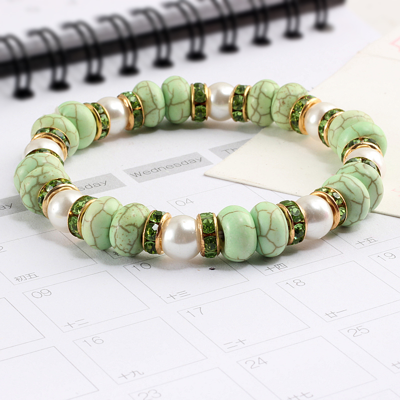 Natural Stone Beaded Circle Elastic Bracelets Bangles Charm Distance Bracelet Fashion Jewelry Men Women Couple Gift green 2