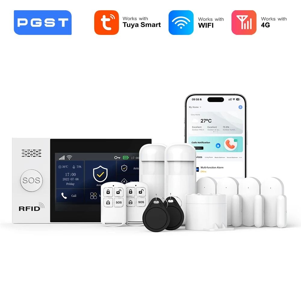 PGST PG 107 4G Wireless Home Security System WiFi Smart Alarm With Touch Screen Control b us Plug
