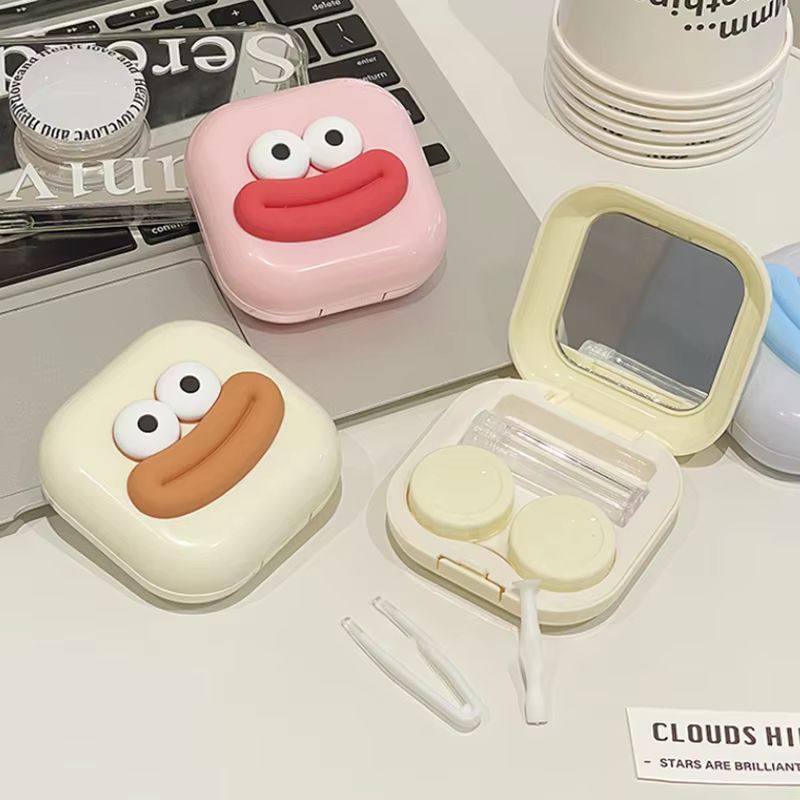 Portable Cute Sausage Style Contact Lens Case With Tweezer And Suction Stick Set green