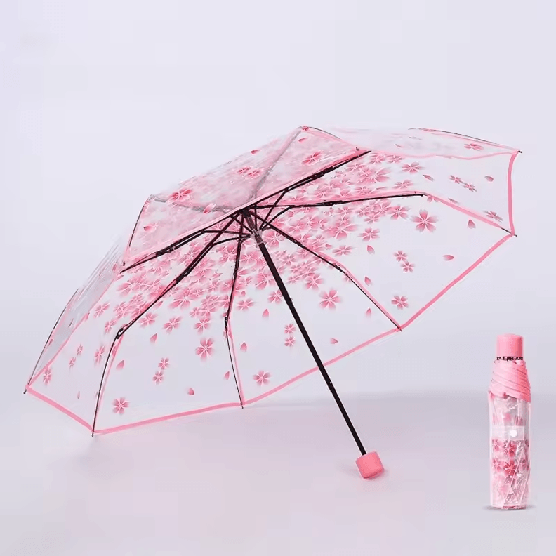 Creative Transparent Cherry Blossom Umbrella Clear Couple & Student Beach Sun Rain Protection blue