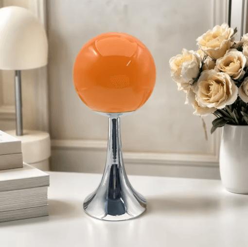 Glass Round Table Lamp Elegant Bedside And Desktop Night Light For Cozy Room Atmosphere orange