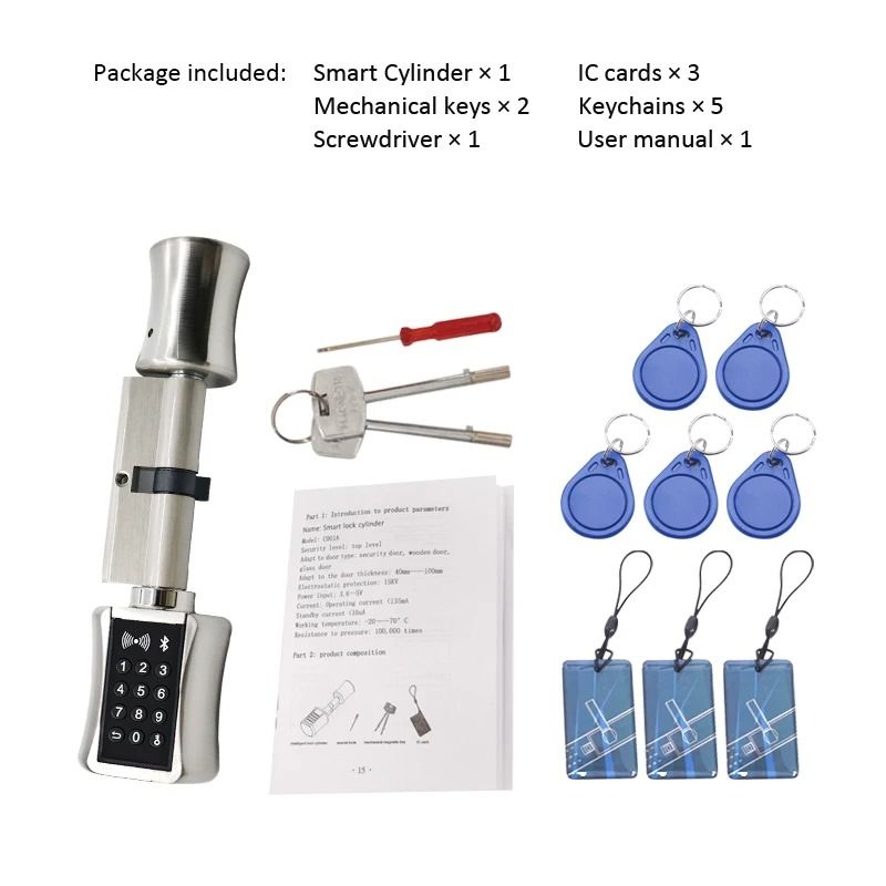 Bluetooth Smart Cylinder Lock With Digital Keypad silver 1.57 In 1.57 In